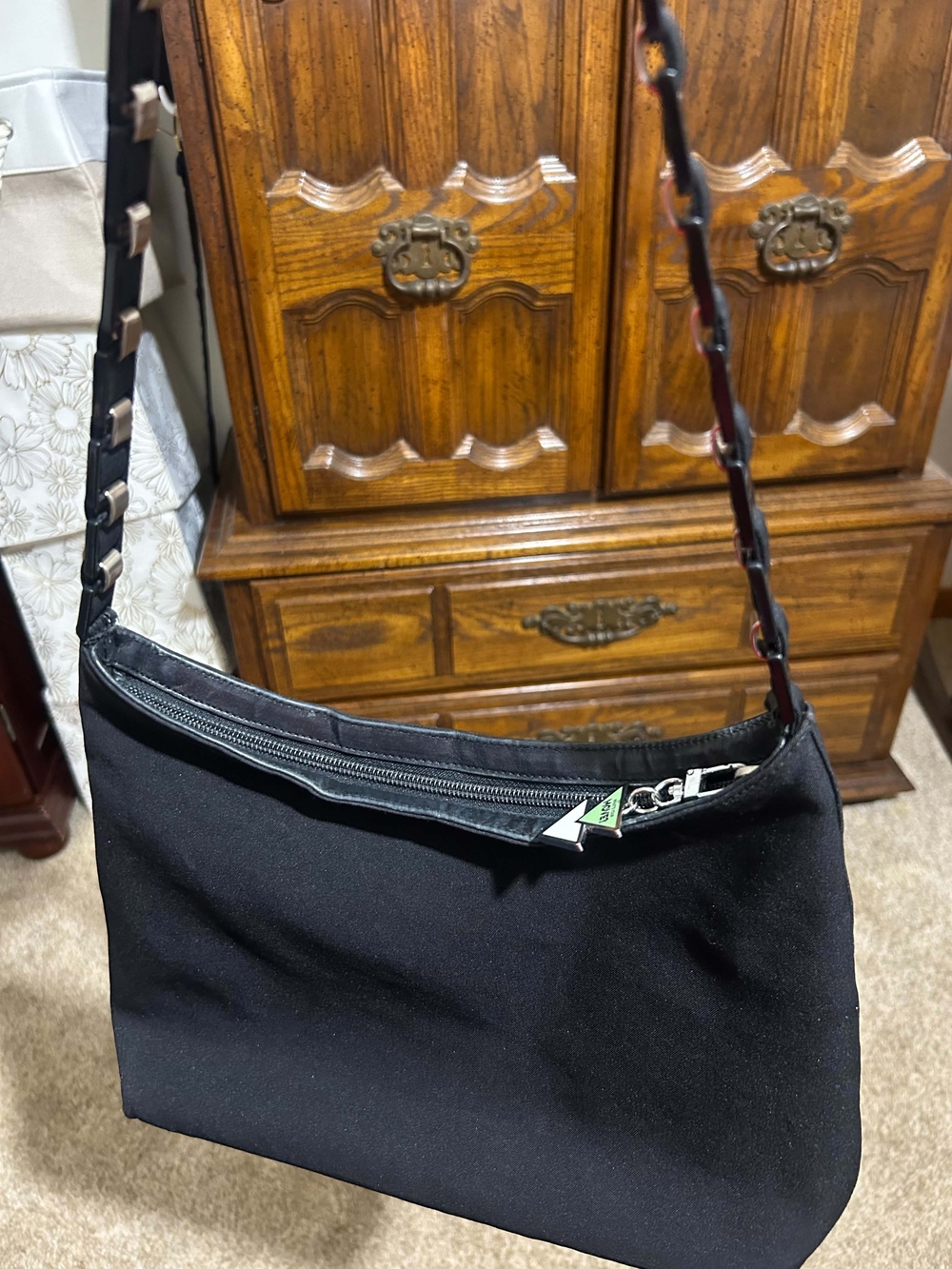 Salvatore Ferragamo Black Shoulder Bag with Black and Brown Chain-Style Strap